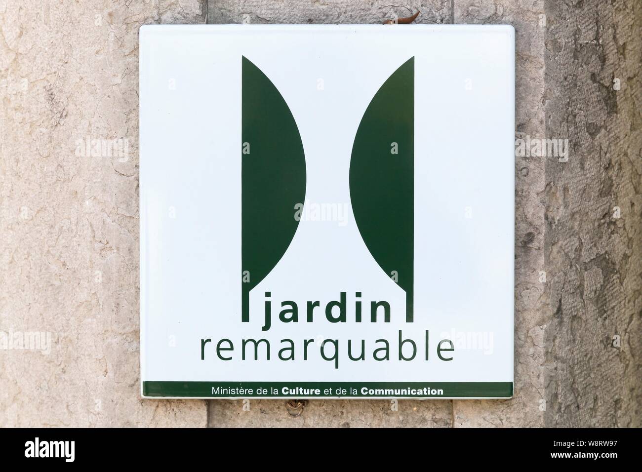 Lyon, France - October 20, 2016: The Remarkable Gardens of France label. Sign indicating one of the remarkable gardens of France Stock Photo