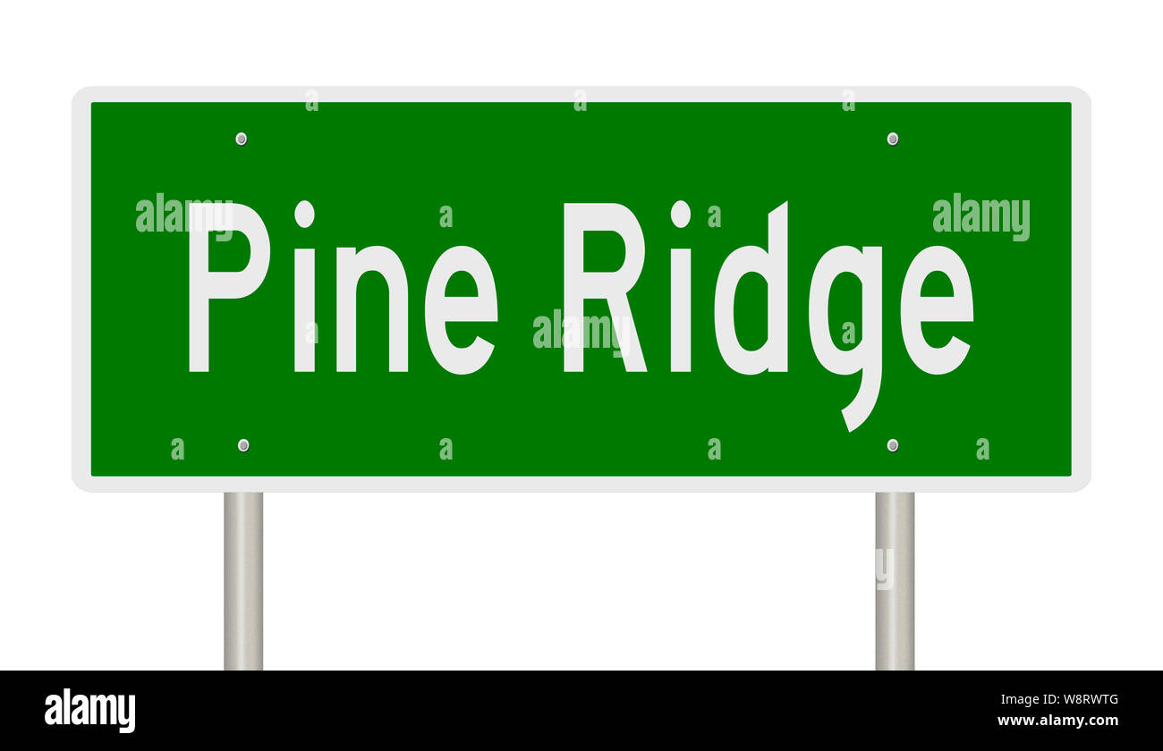 Rendering of a green highway sign for Pine Ridge South Dakota Stock Photo
