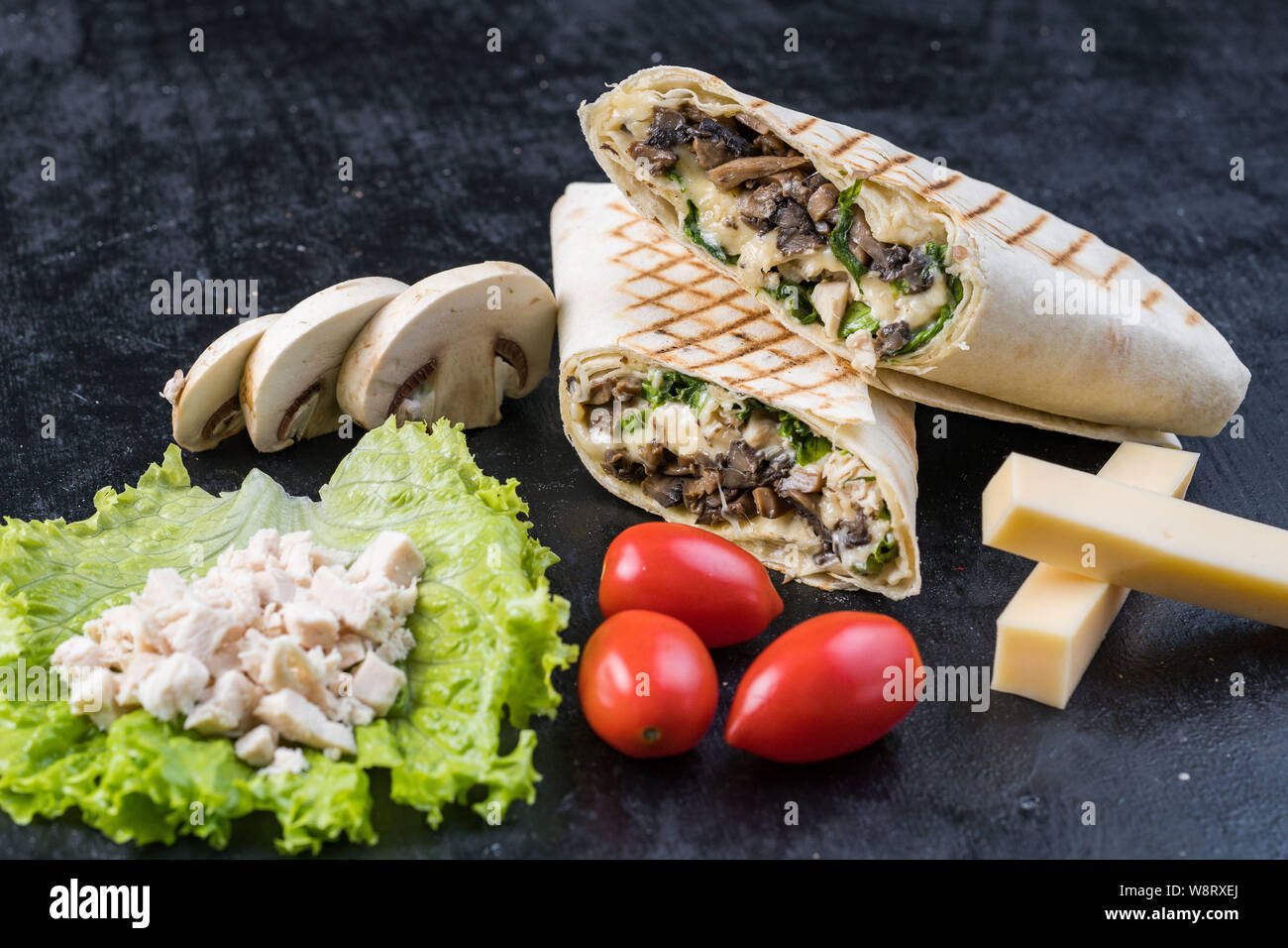 Shawarma sandwich gyroscope fresh roll of lavash Lavash chicken beef Shawarma falafel recipe tin