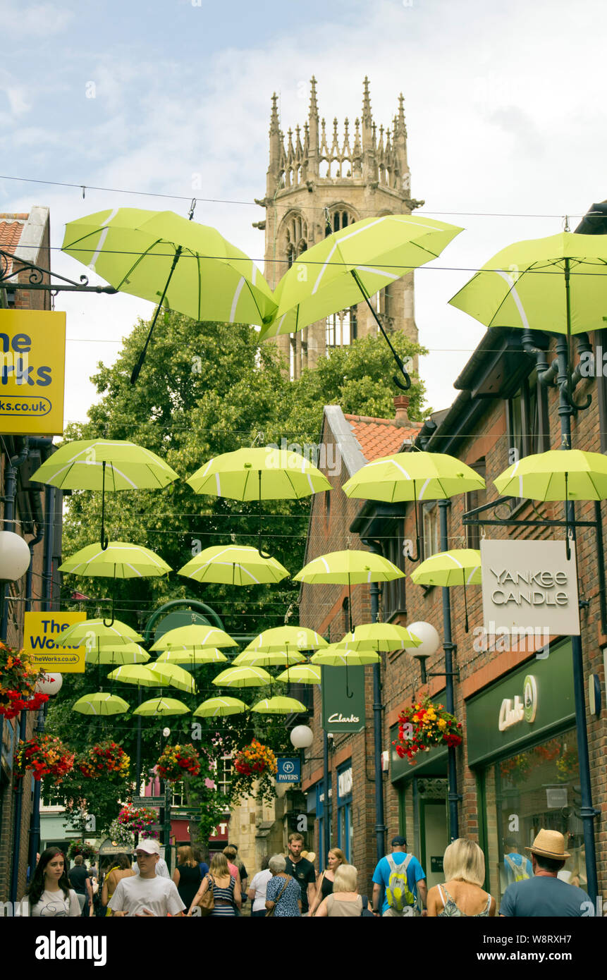 Umbrellas above Coppergate Walk in York Stock Photo Alamy