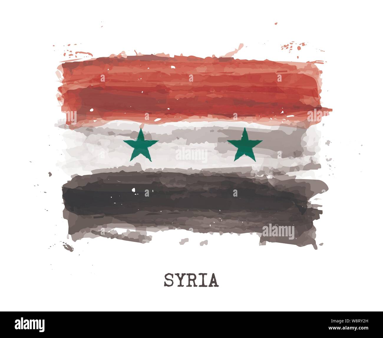 Realistic watercolor painting flag of Syria . Vector . Stock Vector
