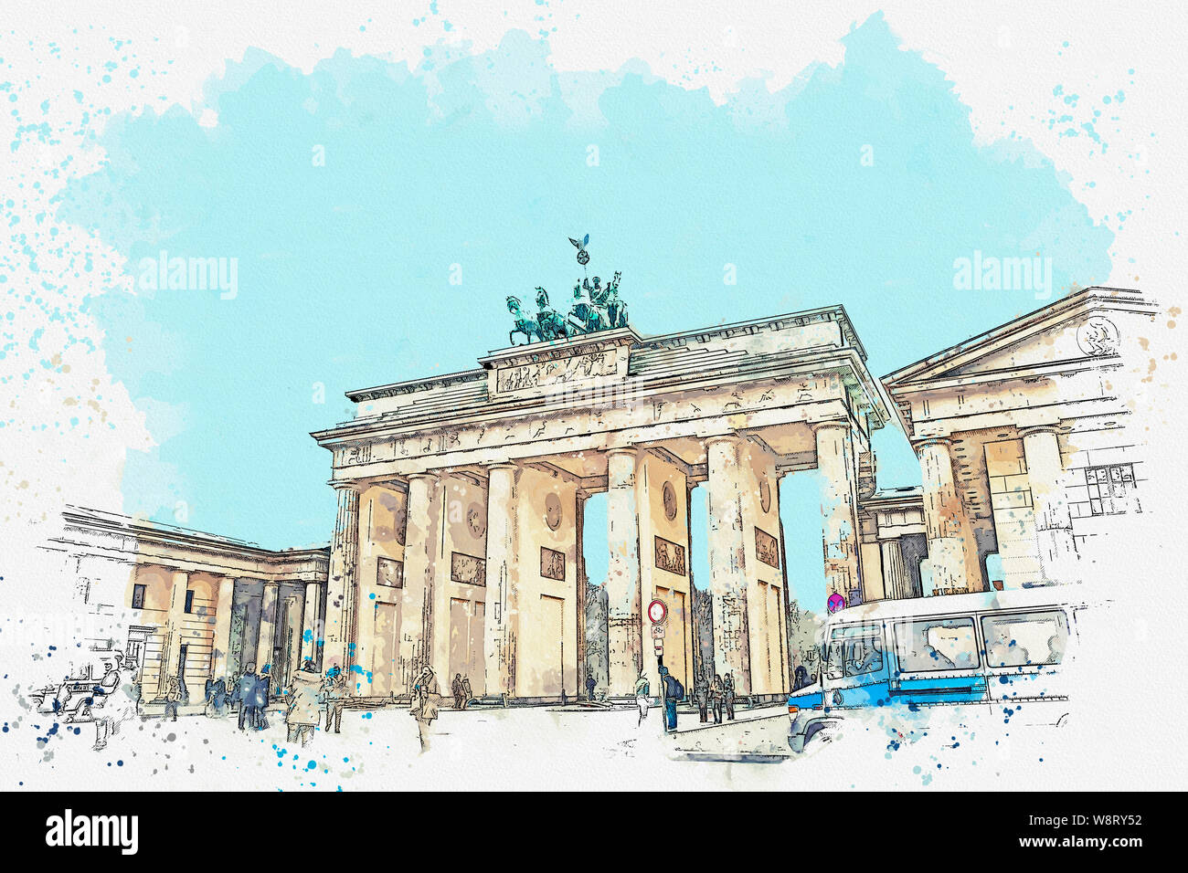 Watercolor sketch or illustration of a beautiful view of the