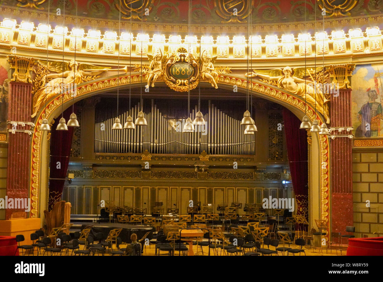 Interior of the Romanian Athenaeum, a concert hall in the center of ...