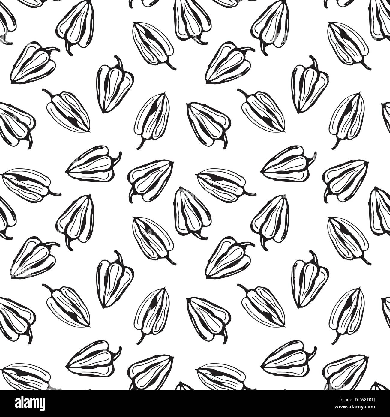 Bell pepper vector seamless pattern. White background with bell pepper. Stock Vector