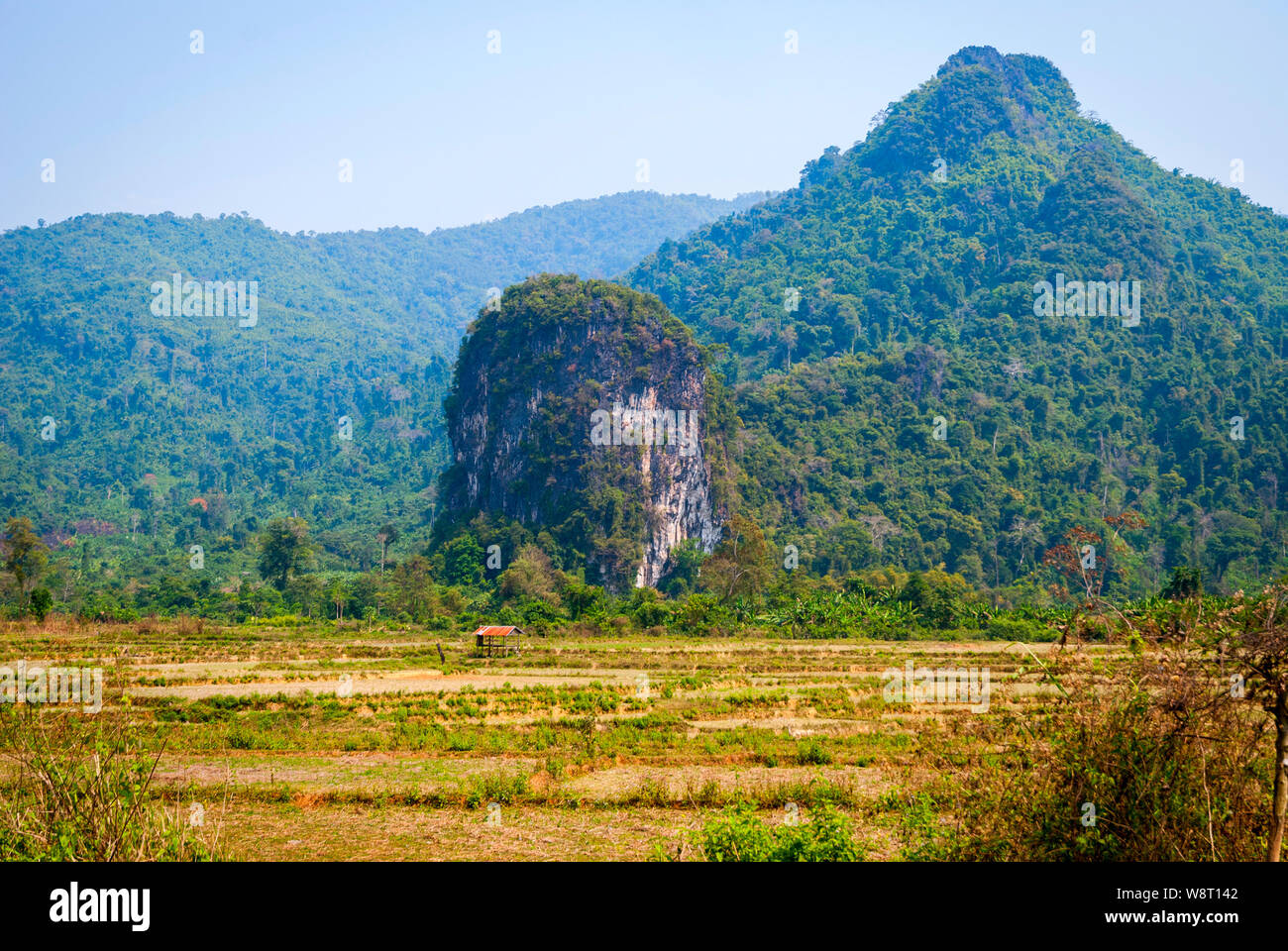 Scenic hills of karst landscape, Laos Stock Photo Alamy