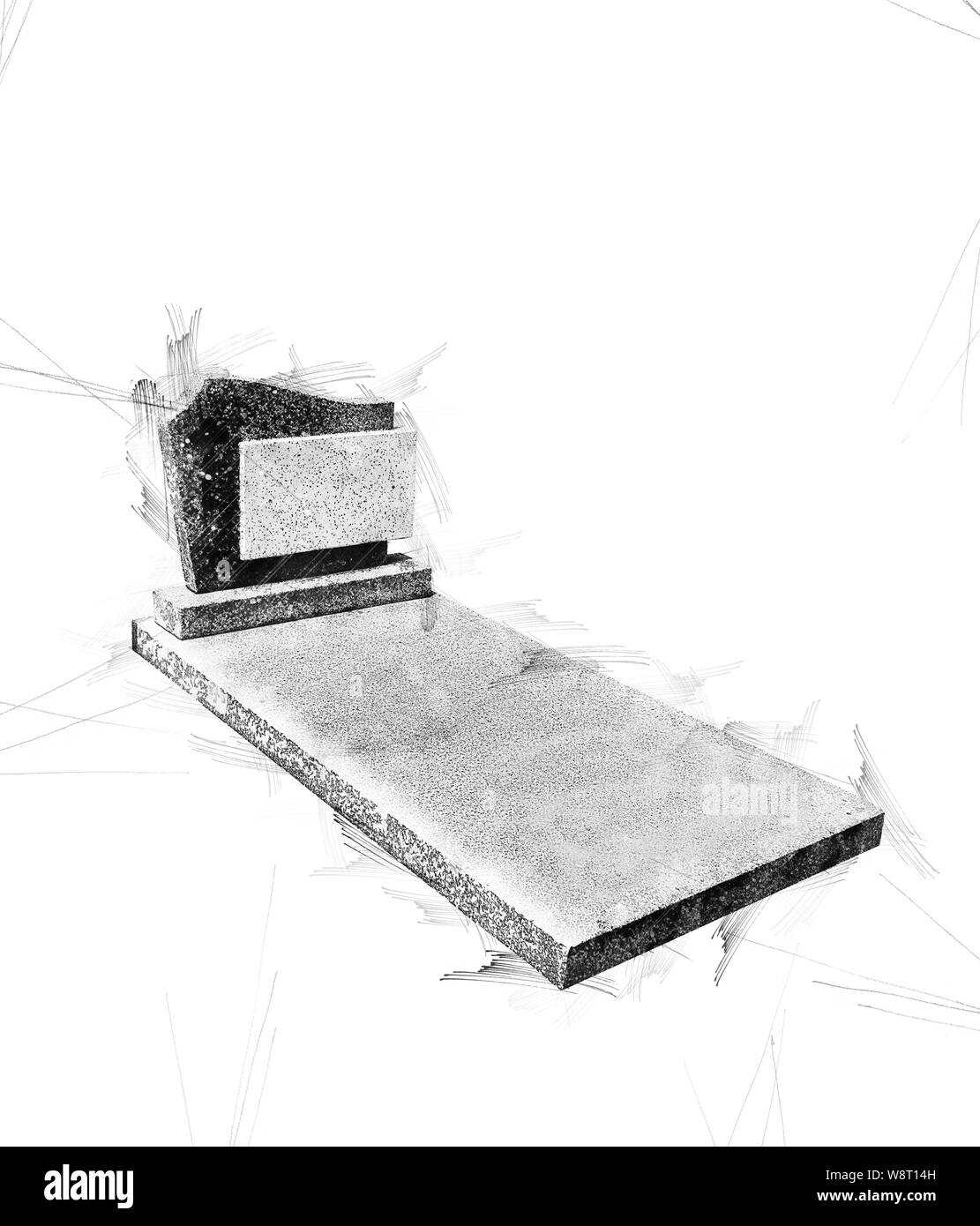 Illustration sketch of a single grave stone Stock Photo