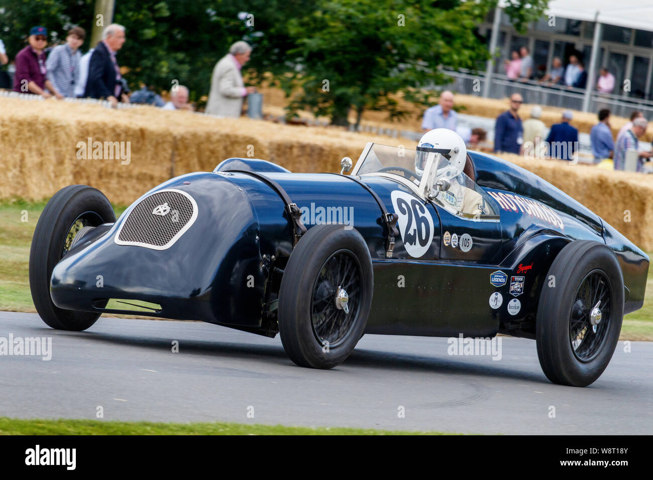 1930 Hotchkiss AM 80 Record car with driver Steve Smith at the 2019 Goodwood Festival of Speed, Sussex, UK. Stock Photo