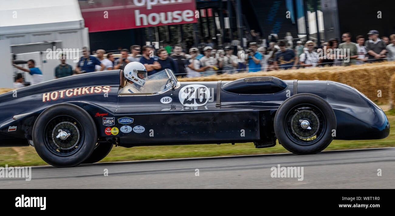 1930 Hotchkiss AM 80 Record car with driver Steve Smith at the 2019 Goodwood Festival of Speed, Sussex, UK. Stock Photo