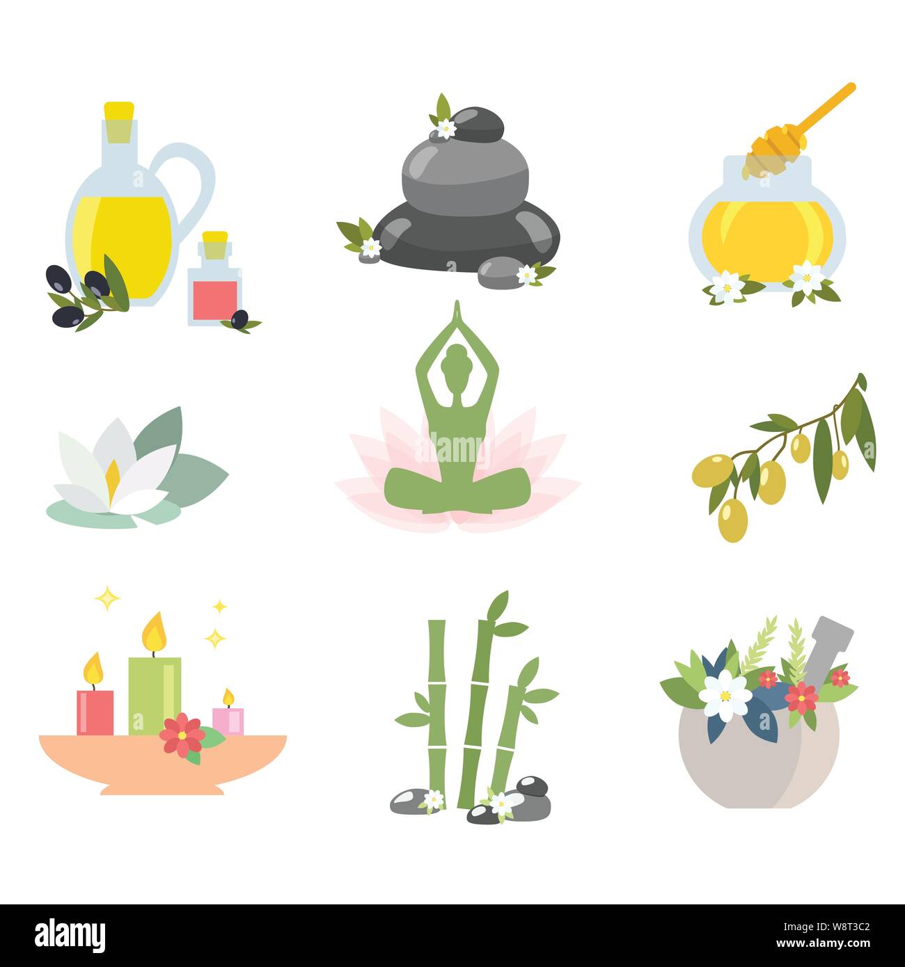Spa collection, Set Candle Rock. Essential Oil Stock Vector Image & Art
