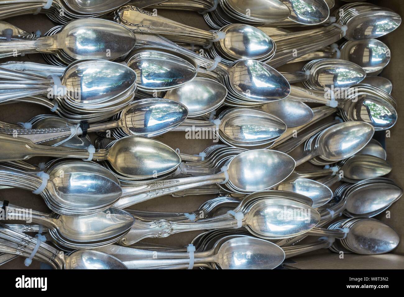 Silver spoon, Auer Dult, Munich, Upper Bavaria, Bavaria, Germany Stock Photo