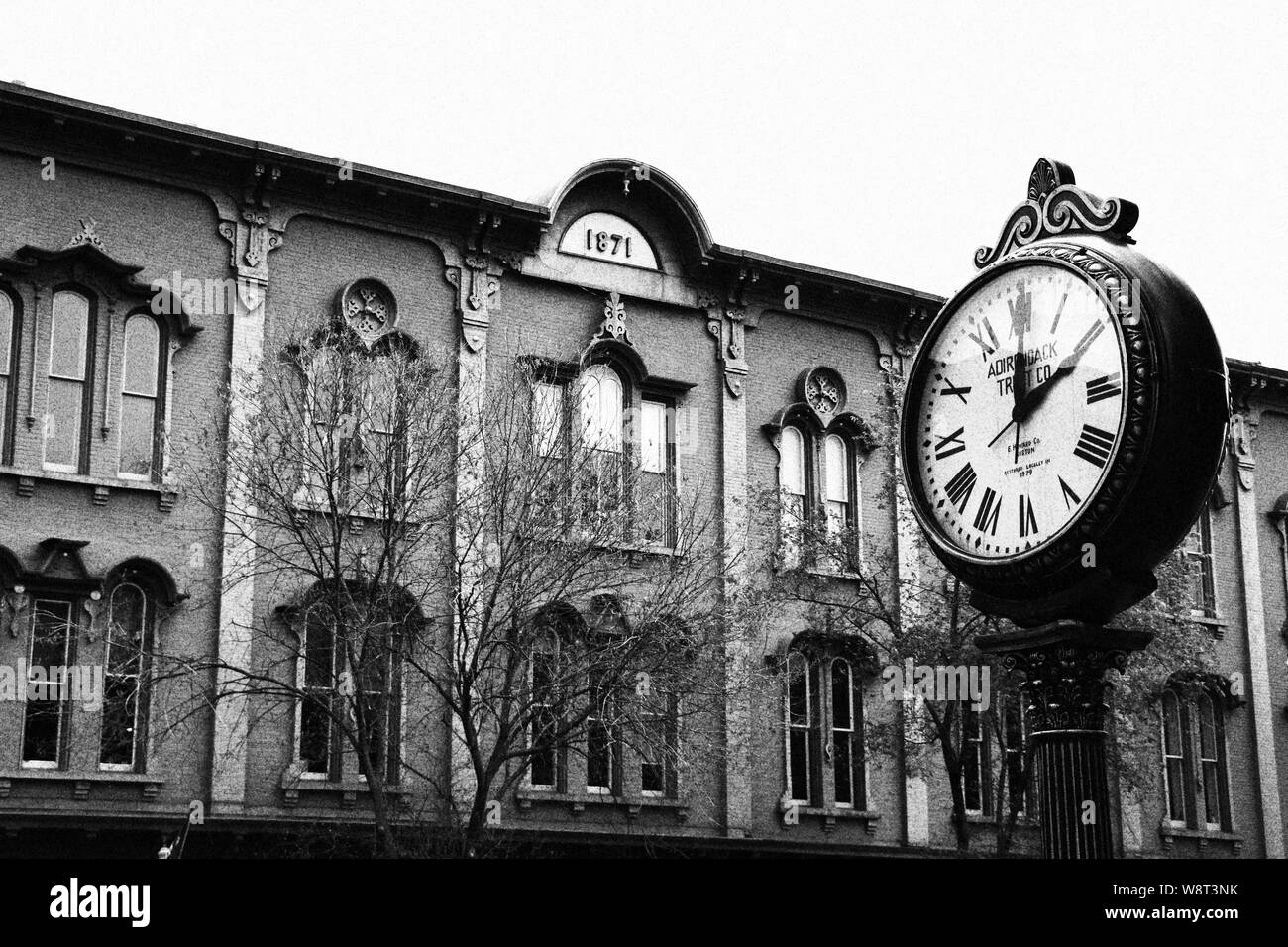 Clock on Broadway Street in front Adirondack Trust Company Building