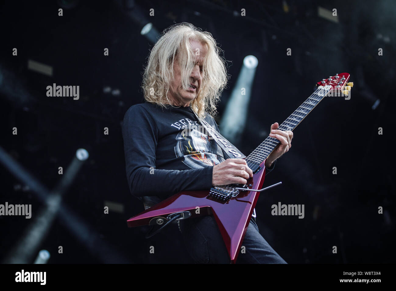Judas Priest legend, KK Downing joins Ross The Boss as they perform live on stage at Bloodstock Open Air Festival, UK, 11th Aug, 2019. Stock Photo