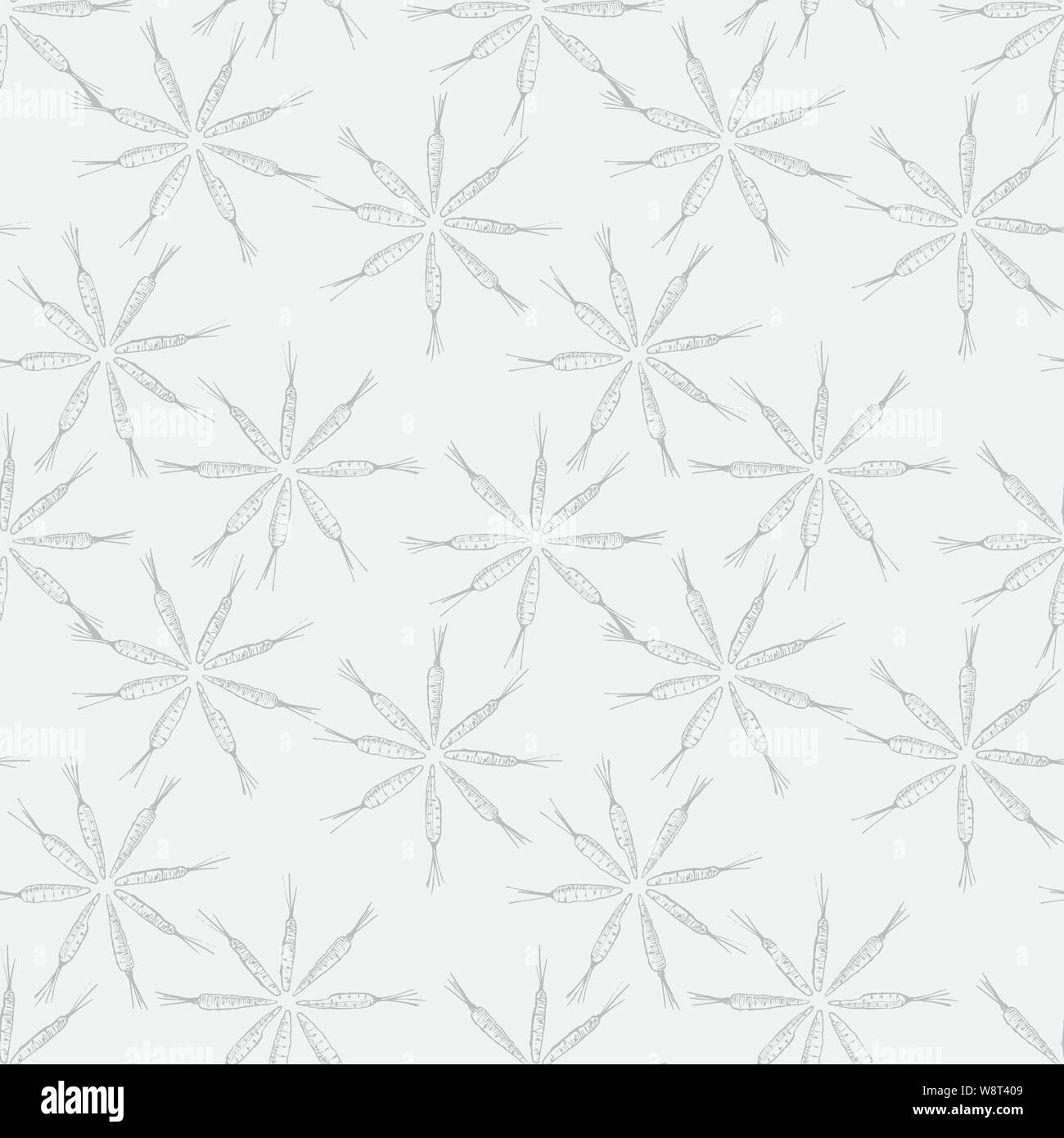 Flower shaped carrot seamless pattern. Vector graphics. White background Stock Vector