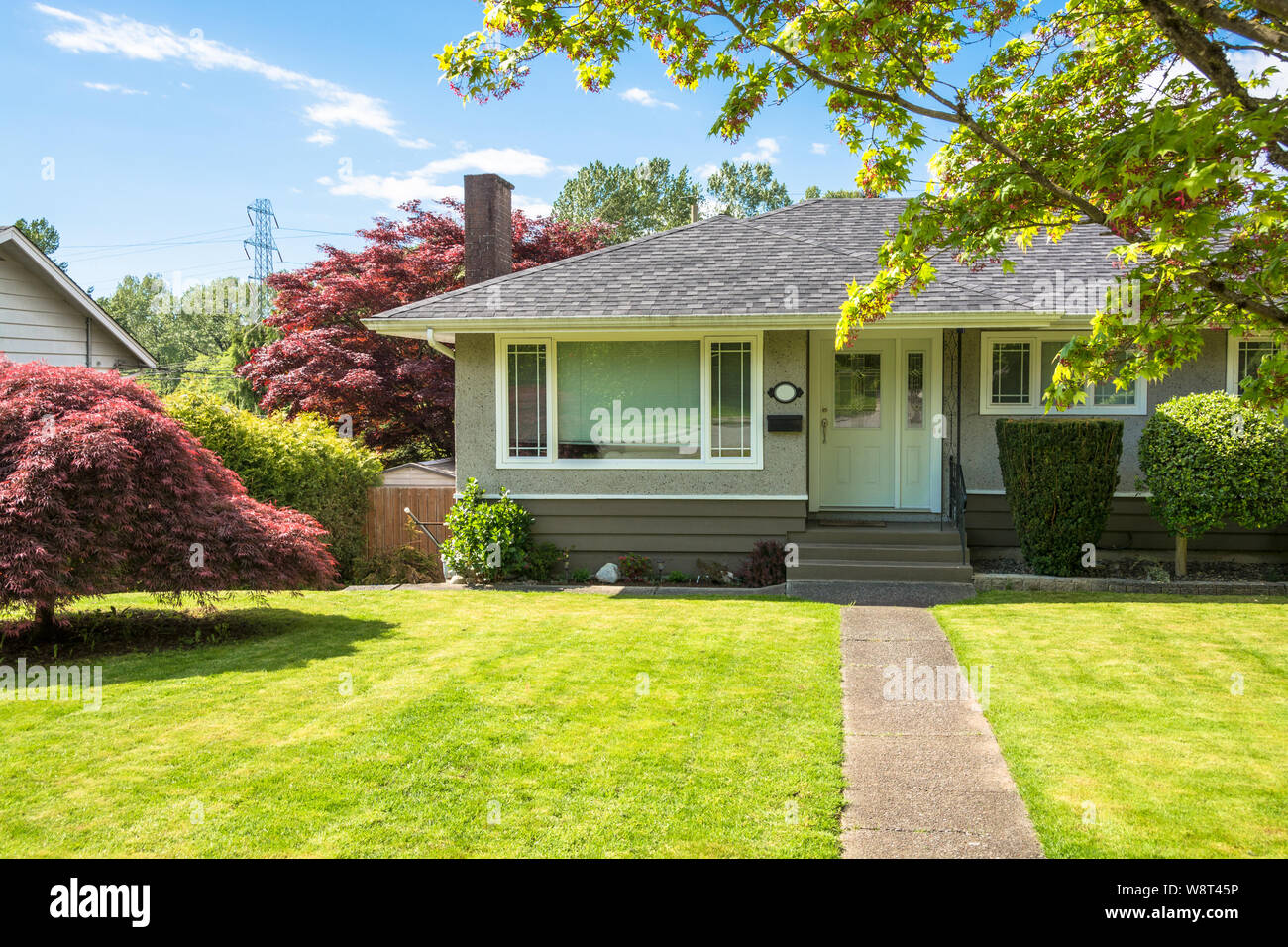 Average North American residential house with concrete pathway over