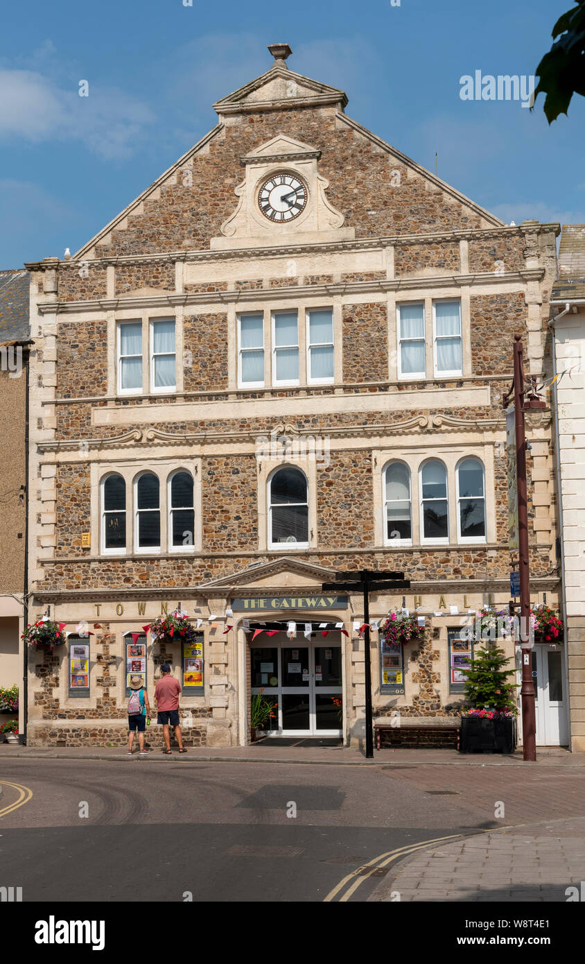 Seaton, Devon,England, UK. August 2019.  The Town Hall and Gateway theatre building in the town centre of the seaside town. Stock Photo