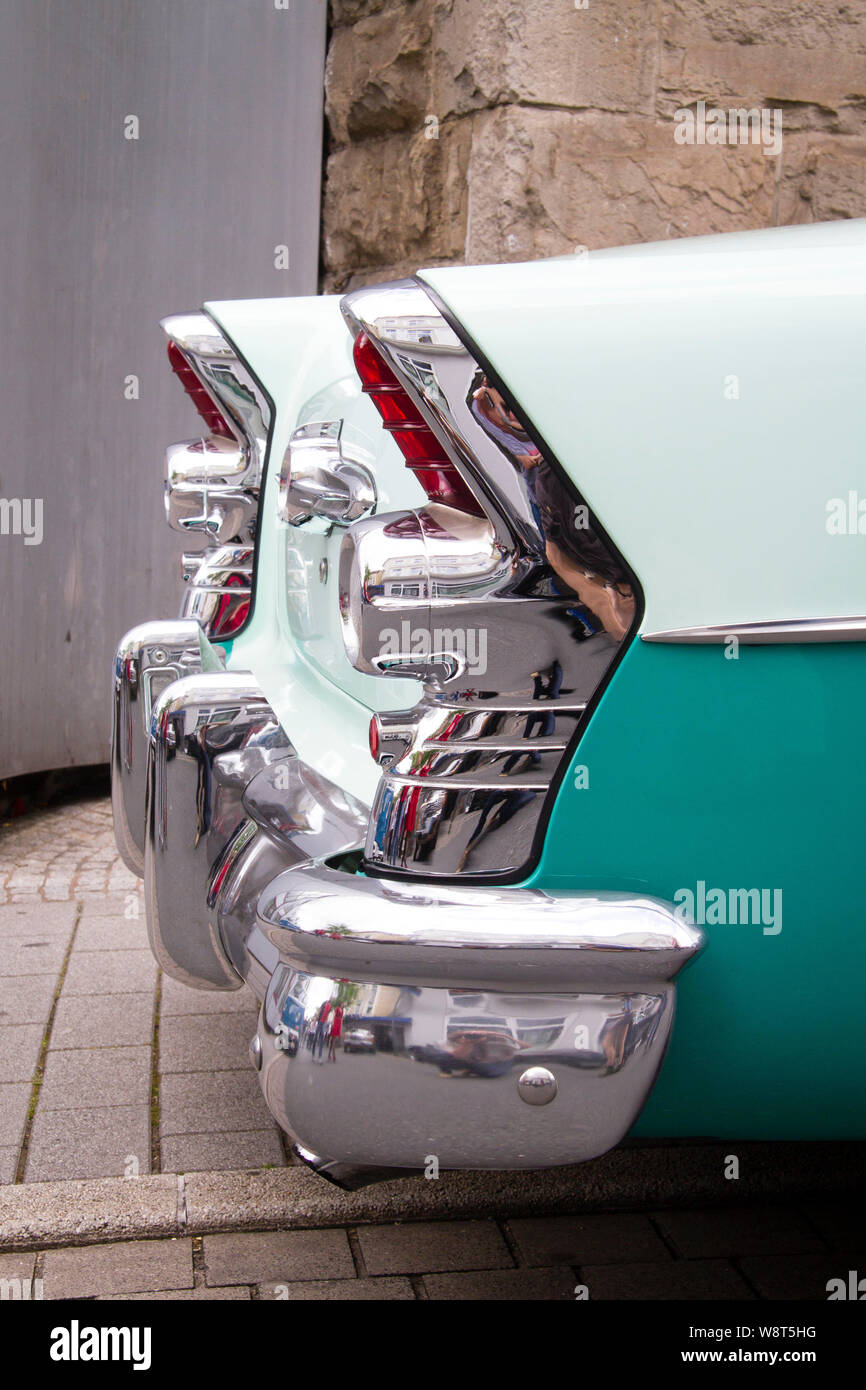 tail fins of a 1955 Buick Special, Germany.  Heckflossen eines 1955er Buick Special, Deutschland. Stock Photo