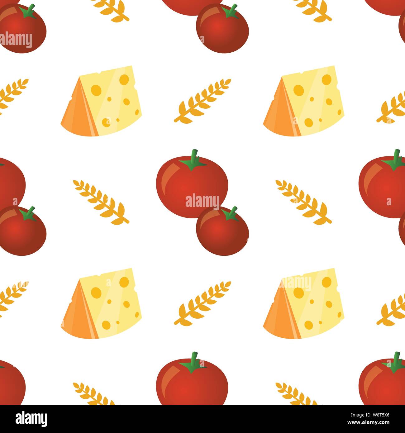 Seamless vector background pattern with ingredients for pizza tomatoes,cheese and wheat. Stock Vector