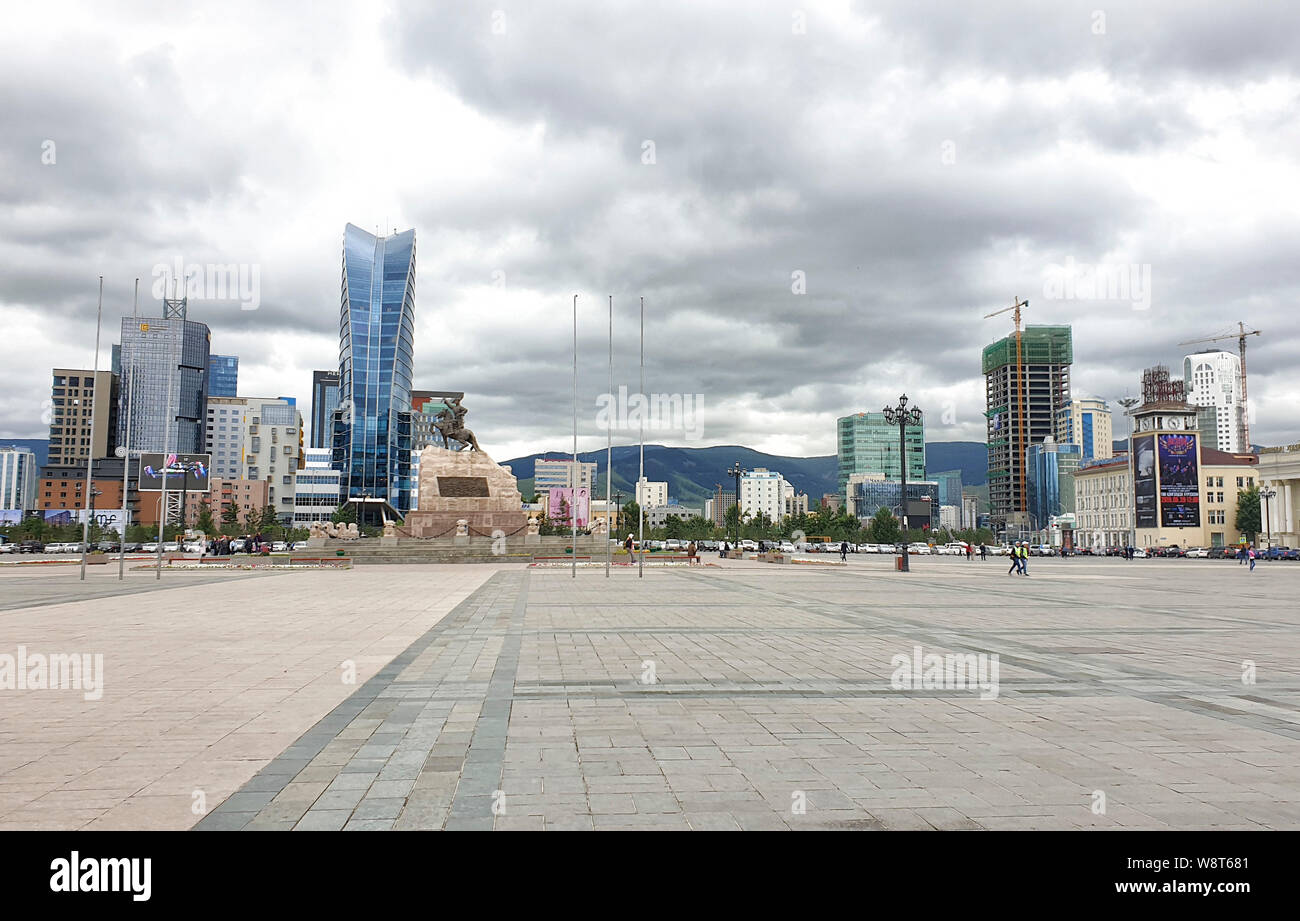 Sukhbaatar Square at Ulaanbaatar - Mongolia Stock Photo