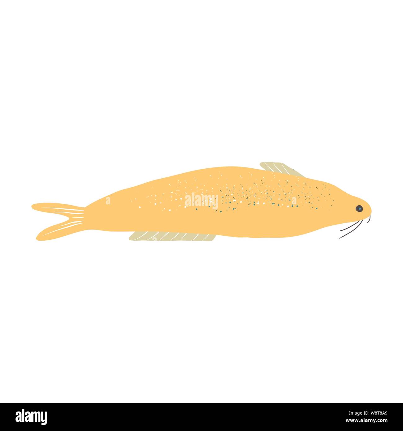 Underwater creature, yellow fish isolated on white, marine animals for fabric, textile, wallpaper, nursery decor, prints, childish background. Vector Stock Vector