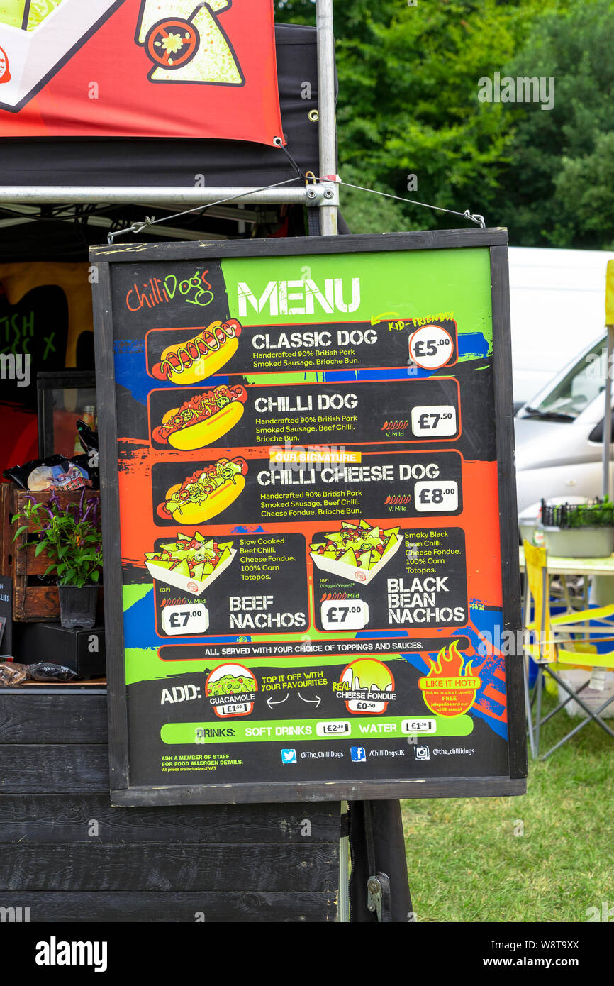 Chilli hot dog menu board Stock Photo Alamy