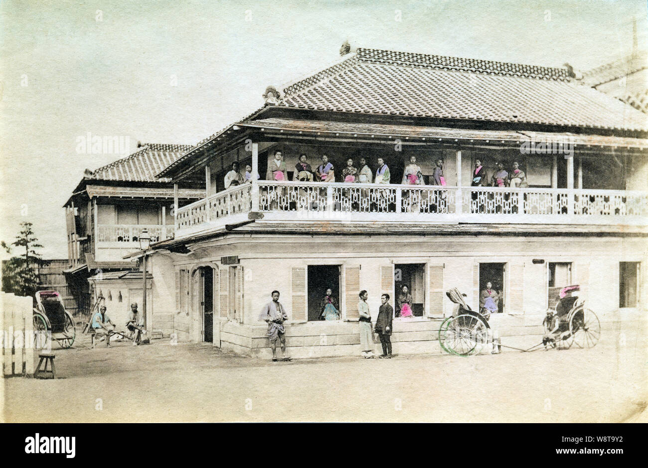 1890s Japan - Japanese Brothel in Yokohama ] — The famous house of  prostitution known as Jinpuro (Nectarine) or No. 9, in Yokohama, Kanagawa  Prefecture. Prostitutes are standing in the windows