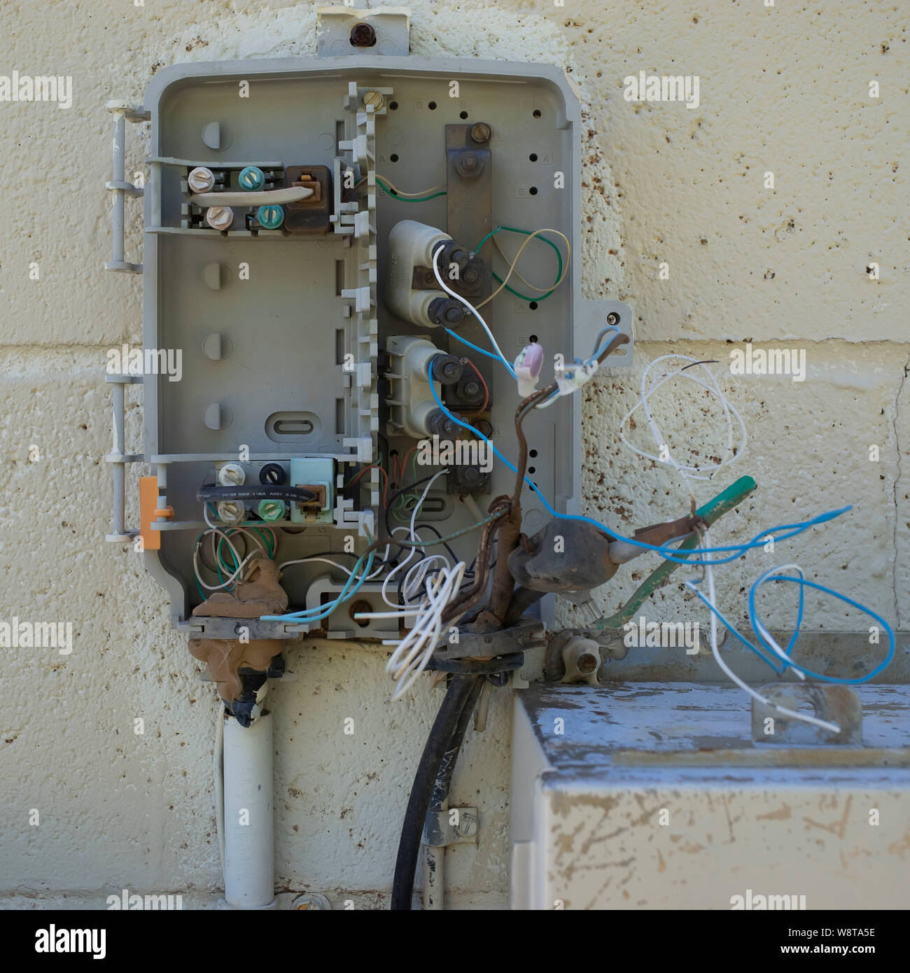 Communication wire box in a public park in Alpine, Texas. Stock Photo
