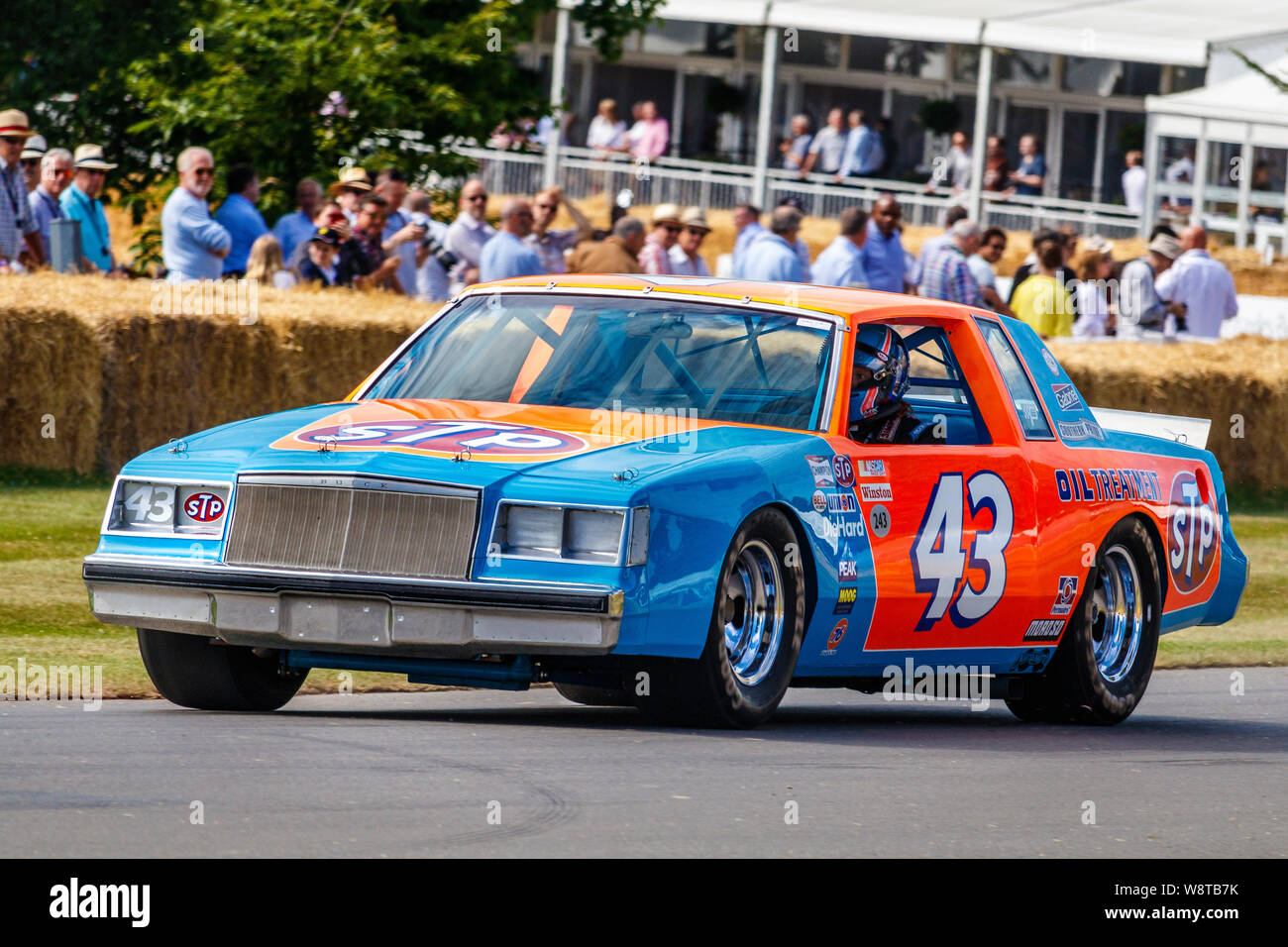 Richard Petty's historic 1981 Buick Regal 5.7 litre V8 NASCAR racer with driver Thaddeus Moffitt at the 2019 Goodwood Festival of Speed, Sussex, UK Stock Photo
