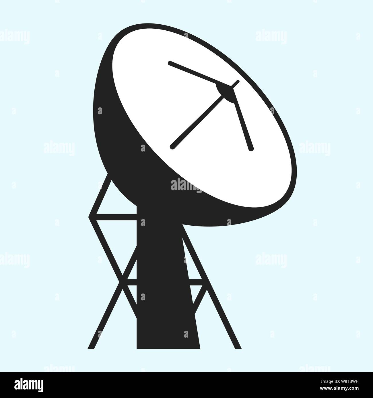 Vector illustration. Parabolic antenna icon in black isolated. Geometric forms. Stock Vector