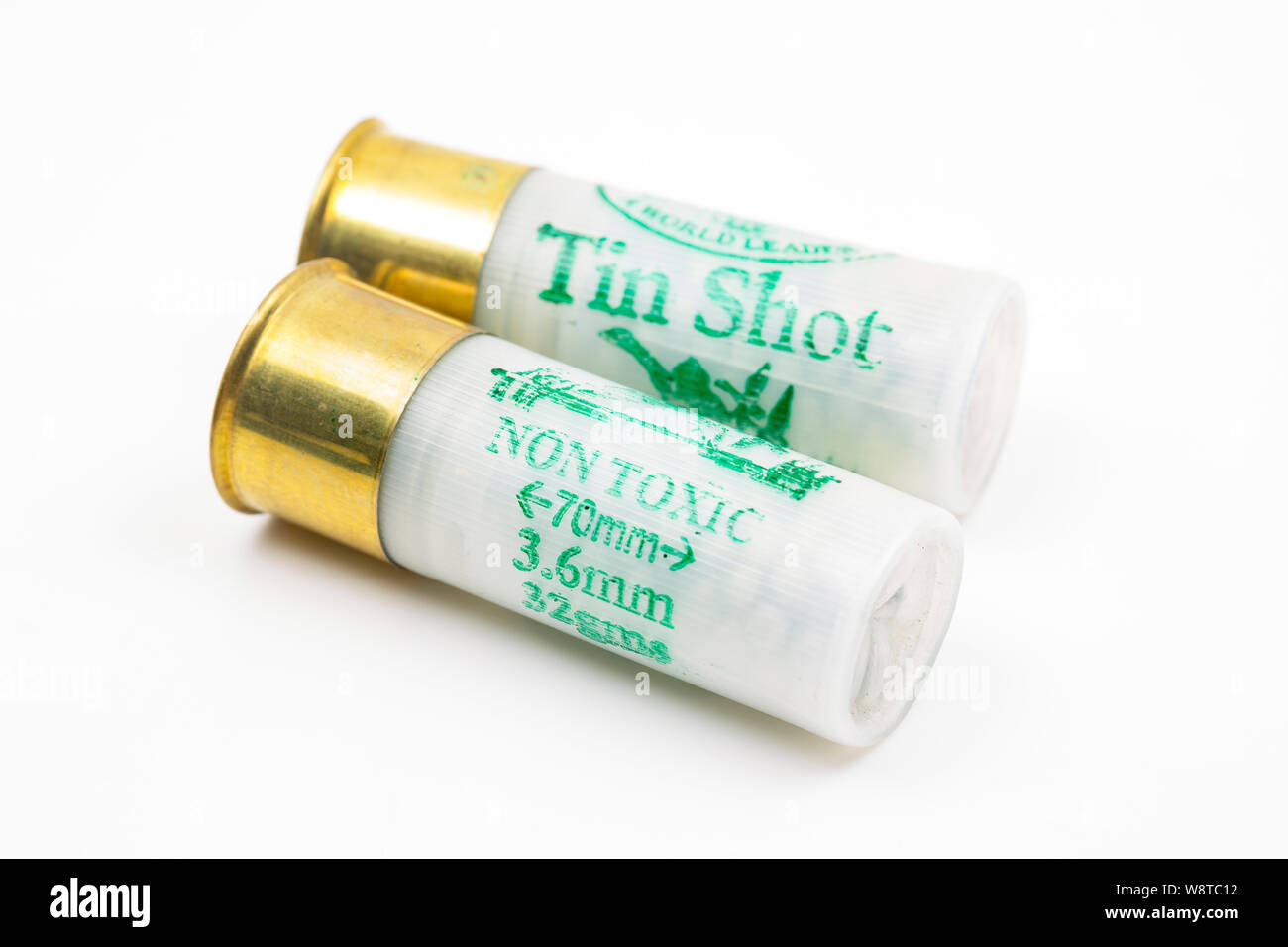 Two 12gauge shotgun cartridges made by Gamebore. The cartridges are