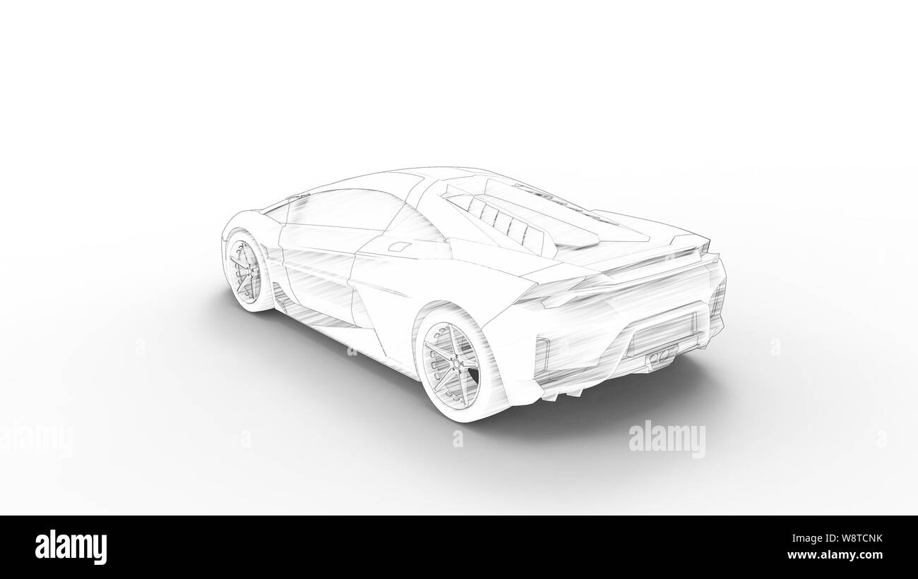 sketch of a racing car on a white background. 3d rendering, Sport