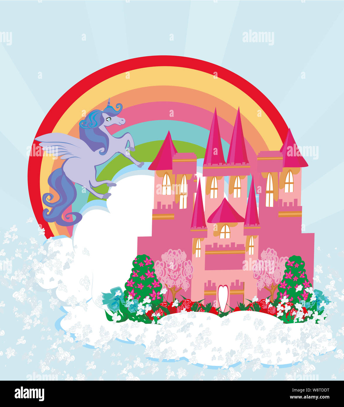 beautiful unicorn and fairytale princess castle Stock Photo Alamy