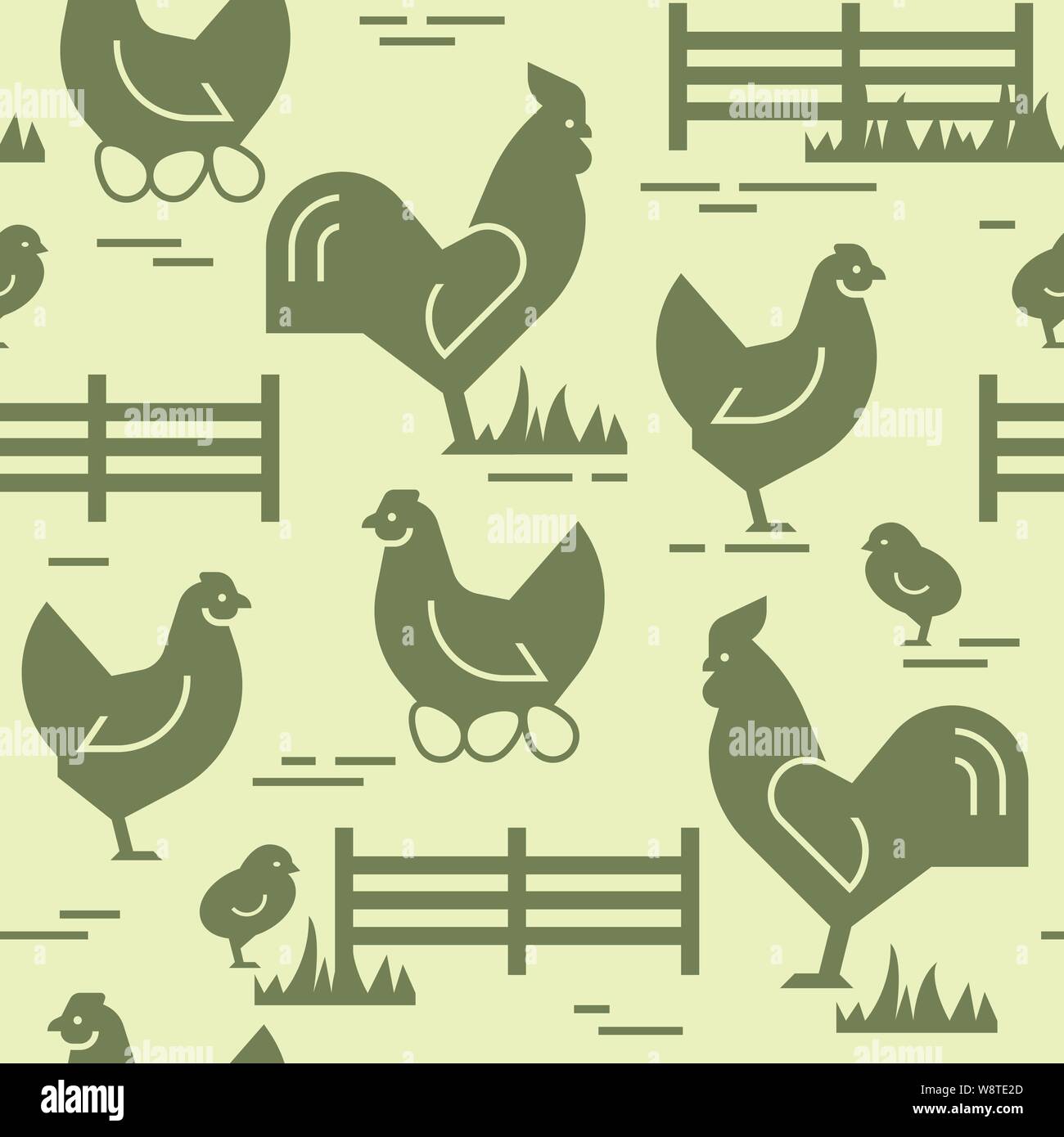Seamless vector pattern of farm animals, buildings, equipment and other ...