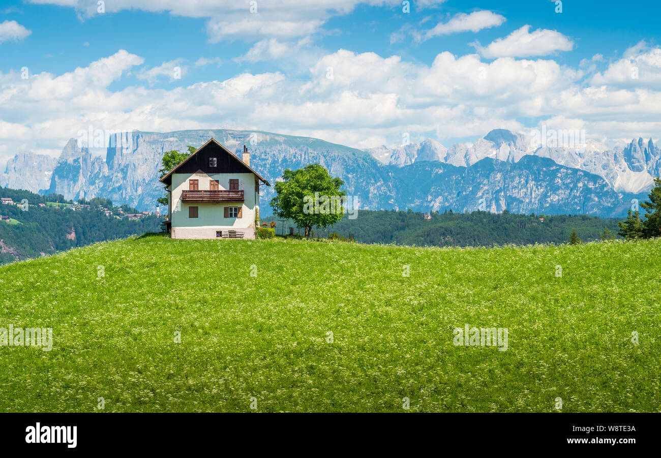 Idyllic mountain panorama near San Genesio. Bolzano, Trentino Alto Adige, Italy. Stock Photo