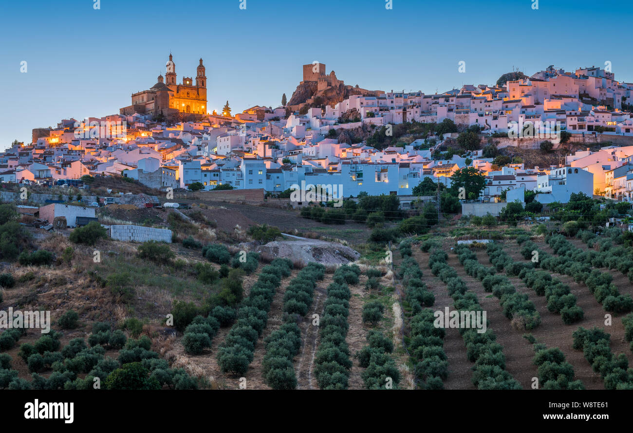 Panoramic sight at sunset in the beautiful Olvera, province of Cadiz, Andalusia, Spain. Stock Photo