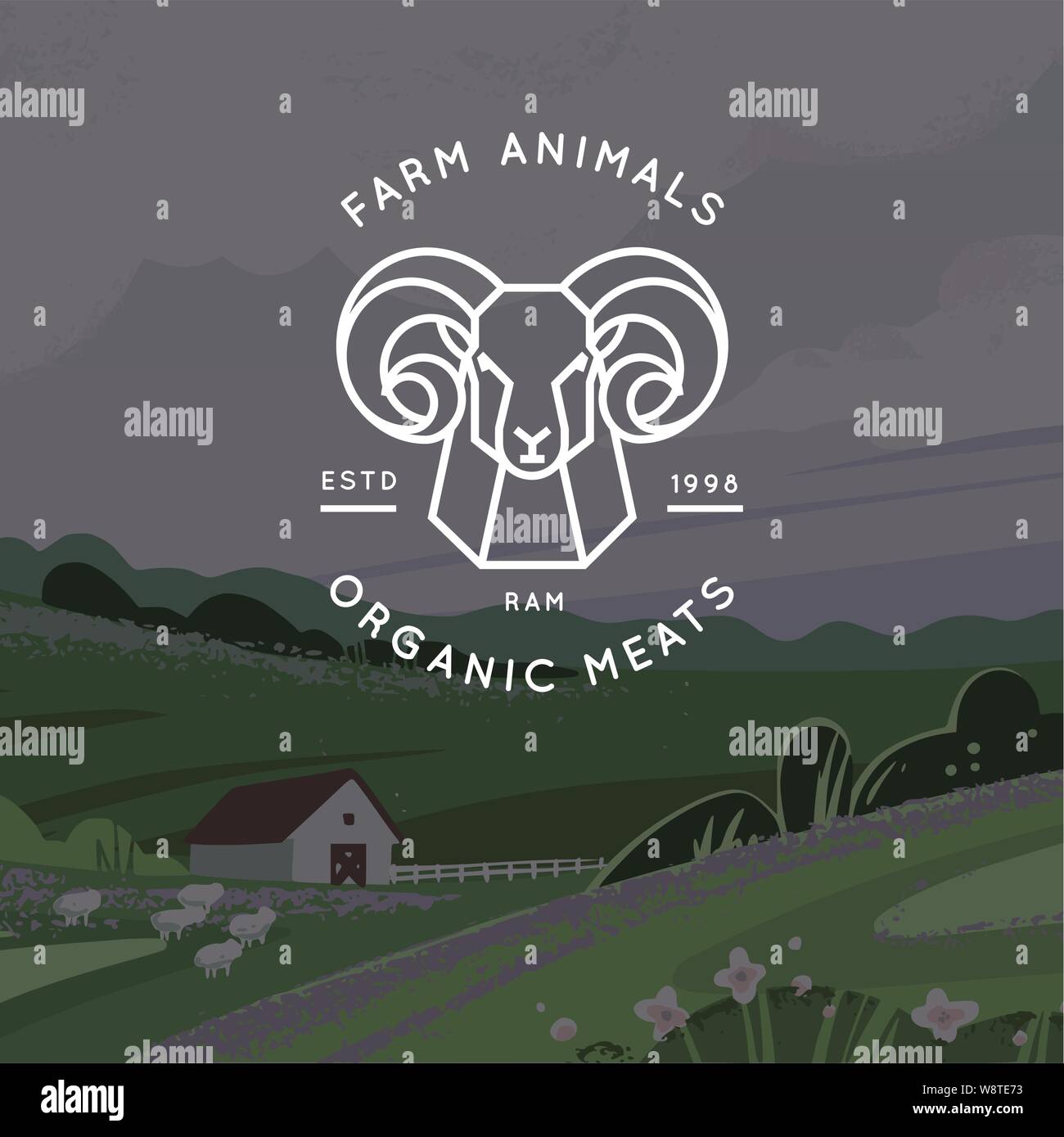 Vector logo of organic meat, farm, ecological farm with the image of a ...