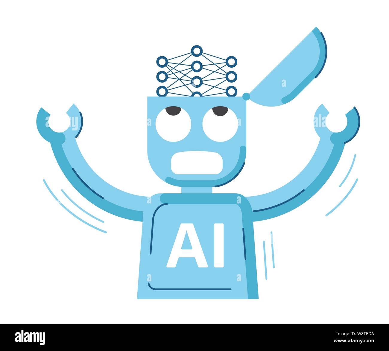 AI robot with hands with raised hands and open head with artificial neural  network inside like brain. Funny illustration of artificial intelligence or  Stock Vector Image & Art - Alamy