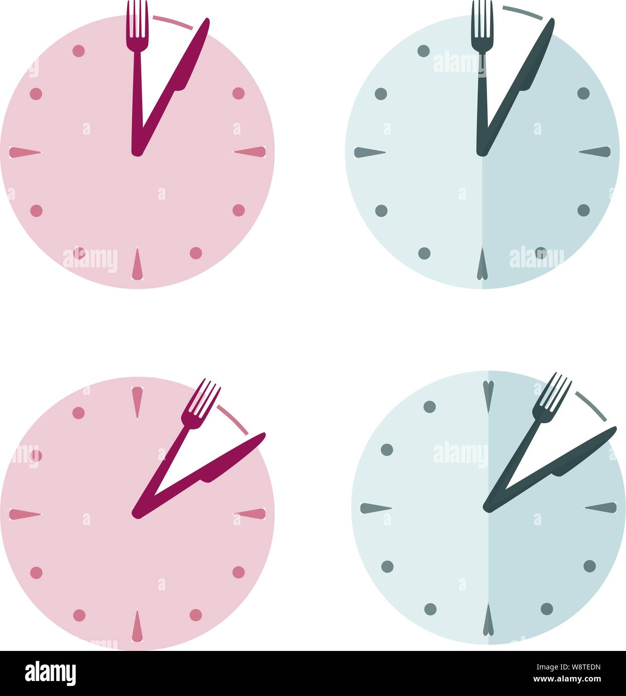 Clocks show lunch time. Knife and fork instead clock hands Stock Vector
