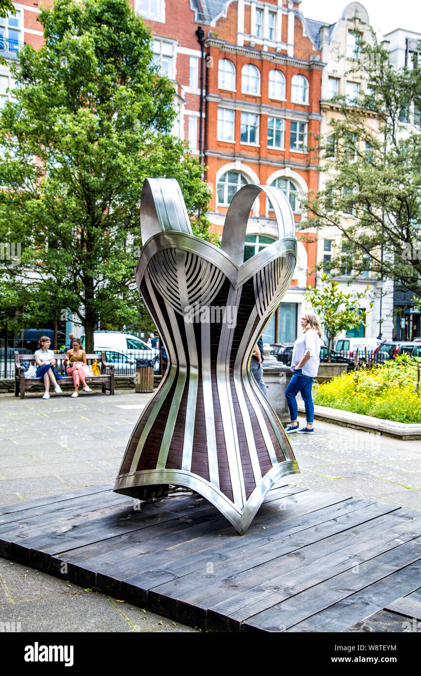 Giant corset sculpture by Kalliopi Lemos in Golden Square, Soho