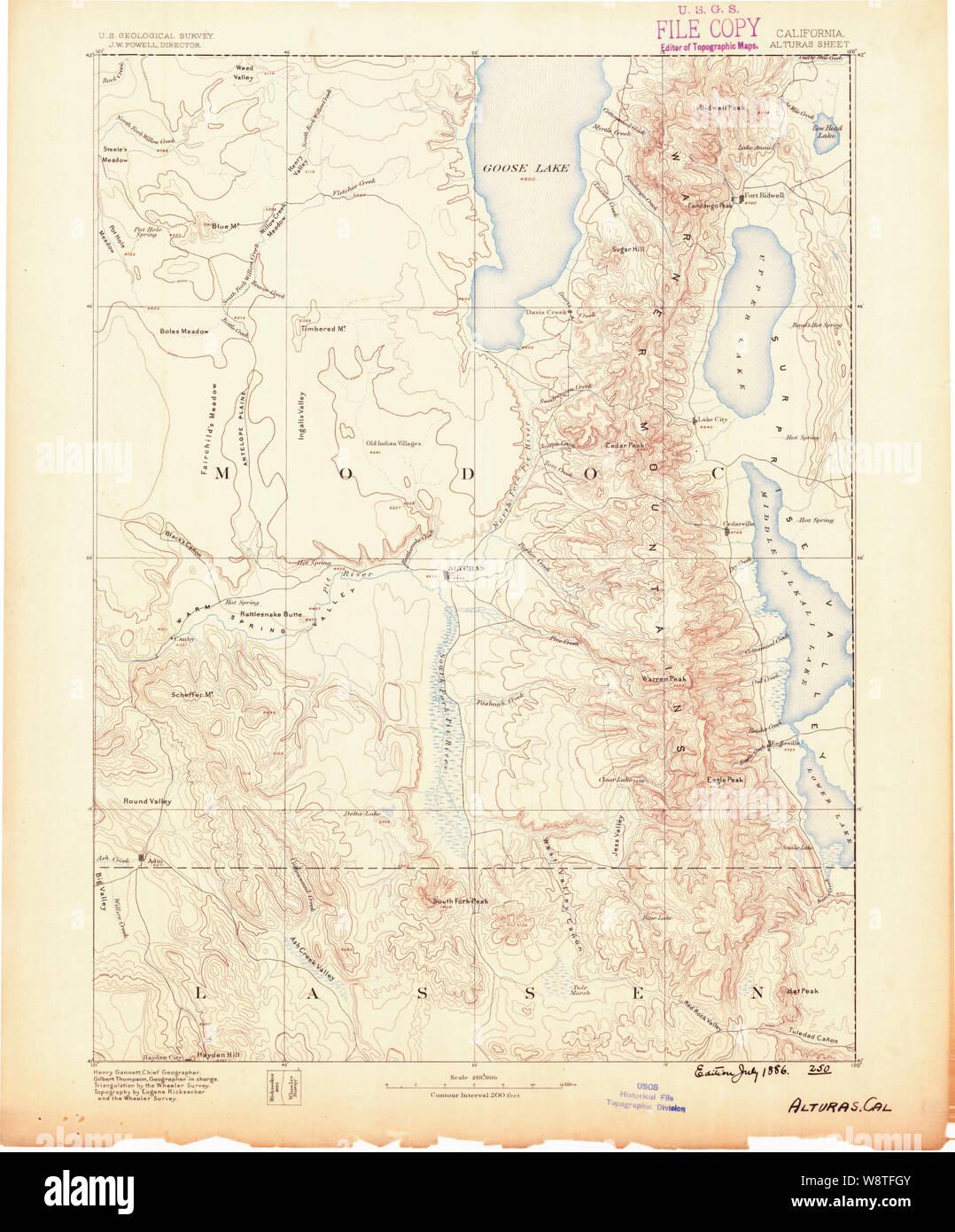 USGS Topo Map California Alturas 299709 1886 250000 Restoration Stock Photo Alamy