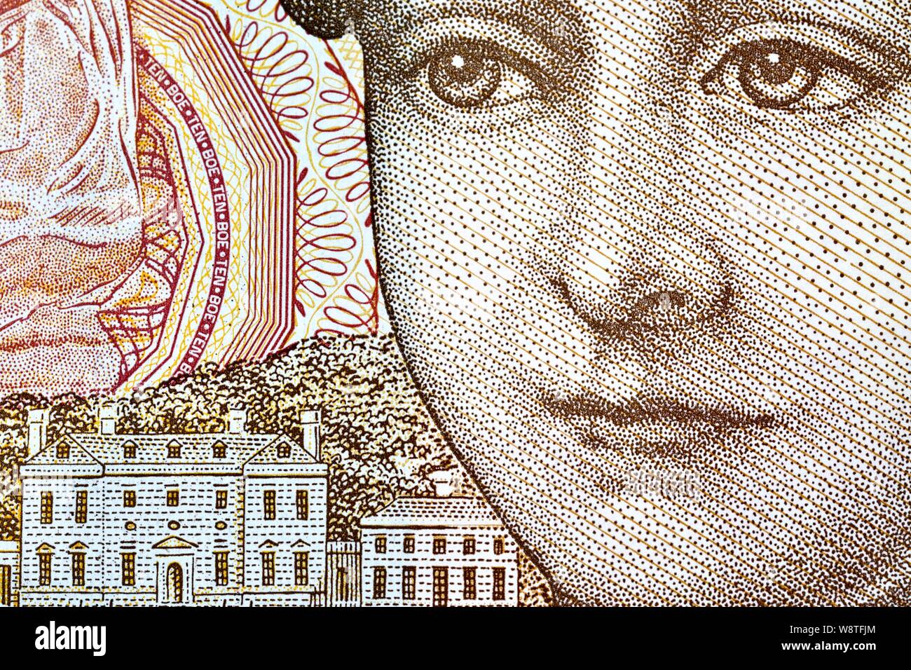 Close up of the new polymer £10 note, featuring Jane Austen Stock Photo
