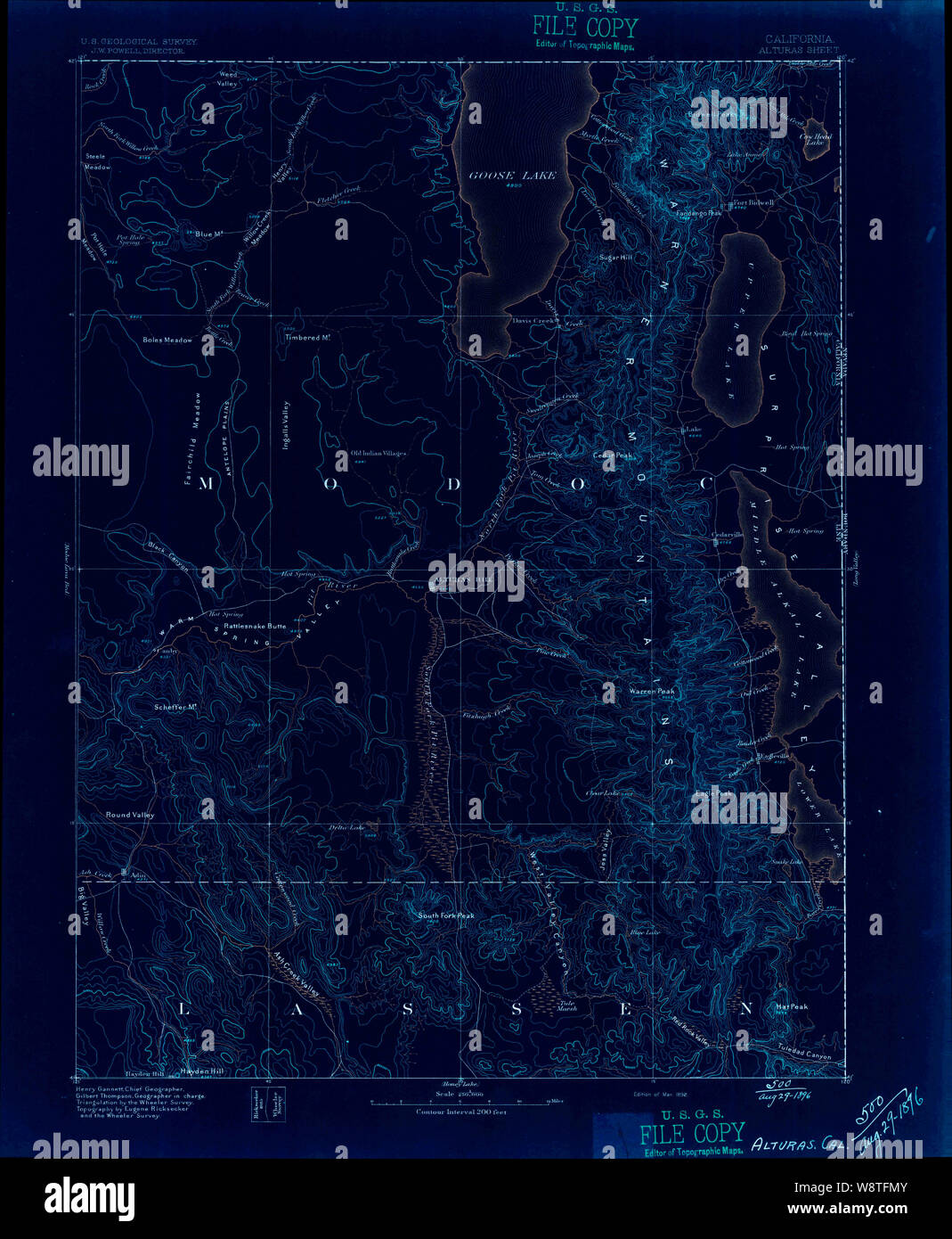 USGS Topo Map California Alturas 299711 1892 250000 Inverted Restoration Stock Photo Alamy