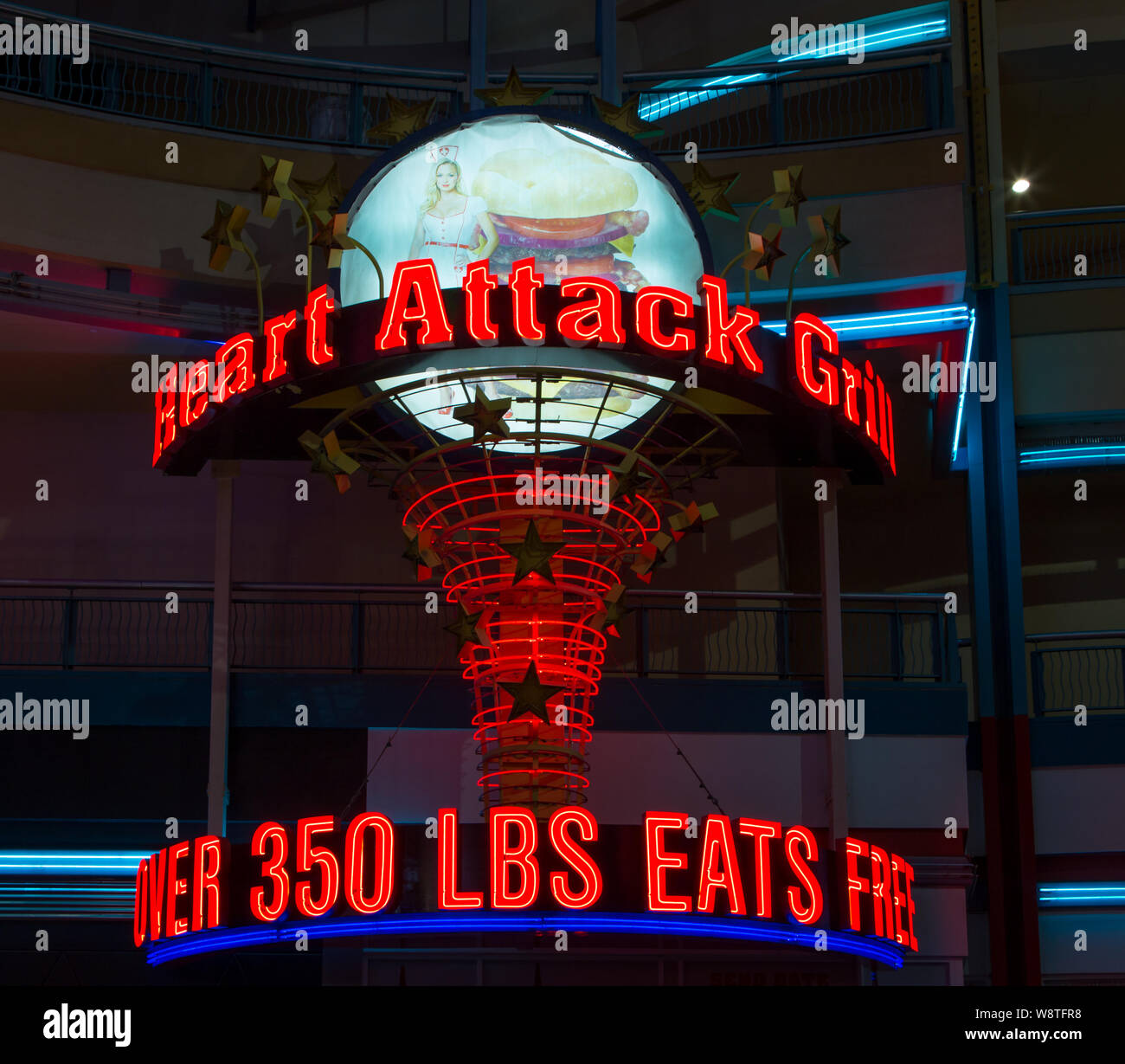 LAS VEGAS, NV/USA - FEBRUARY 14, 2016: Heart Attack Grill exterior sign and logo.The Heart Attack Grill is an American hamburger restaurant in Las Veg Stock Photo