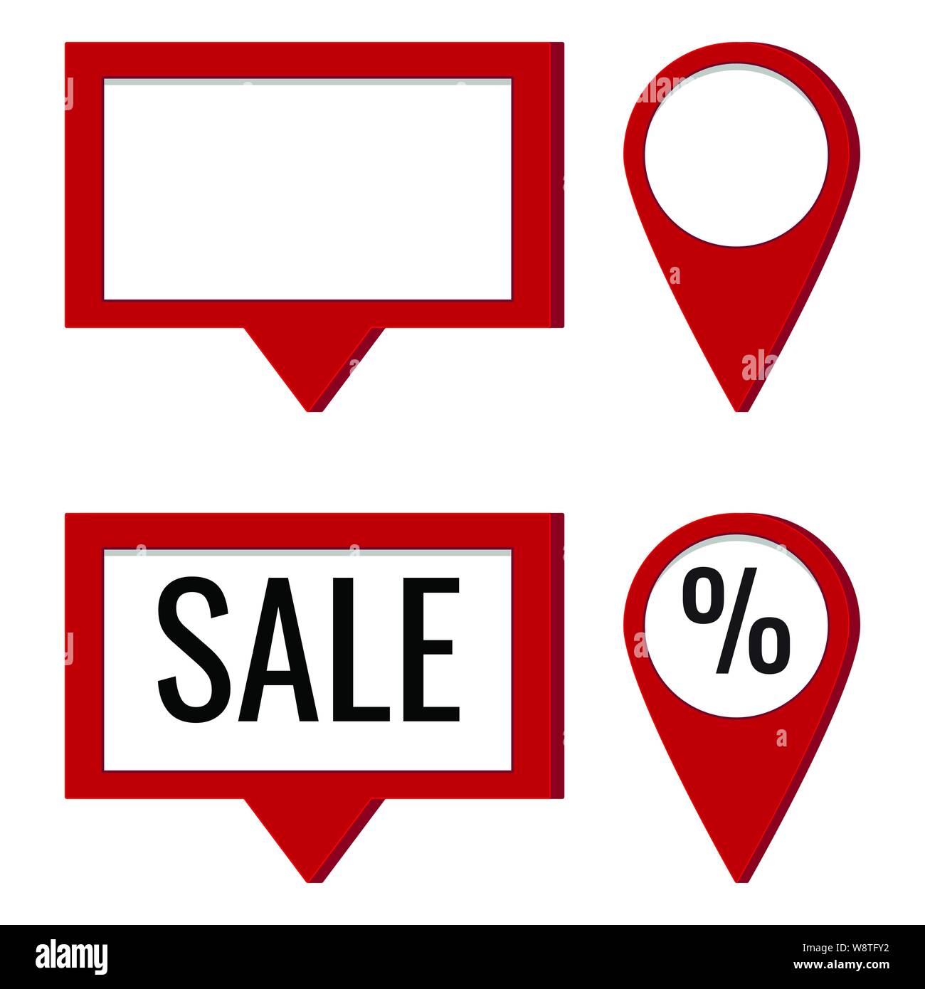 Vector icon set of round and square red map pointer with empty place ...