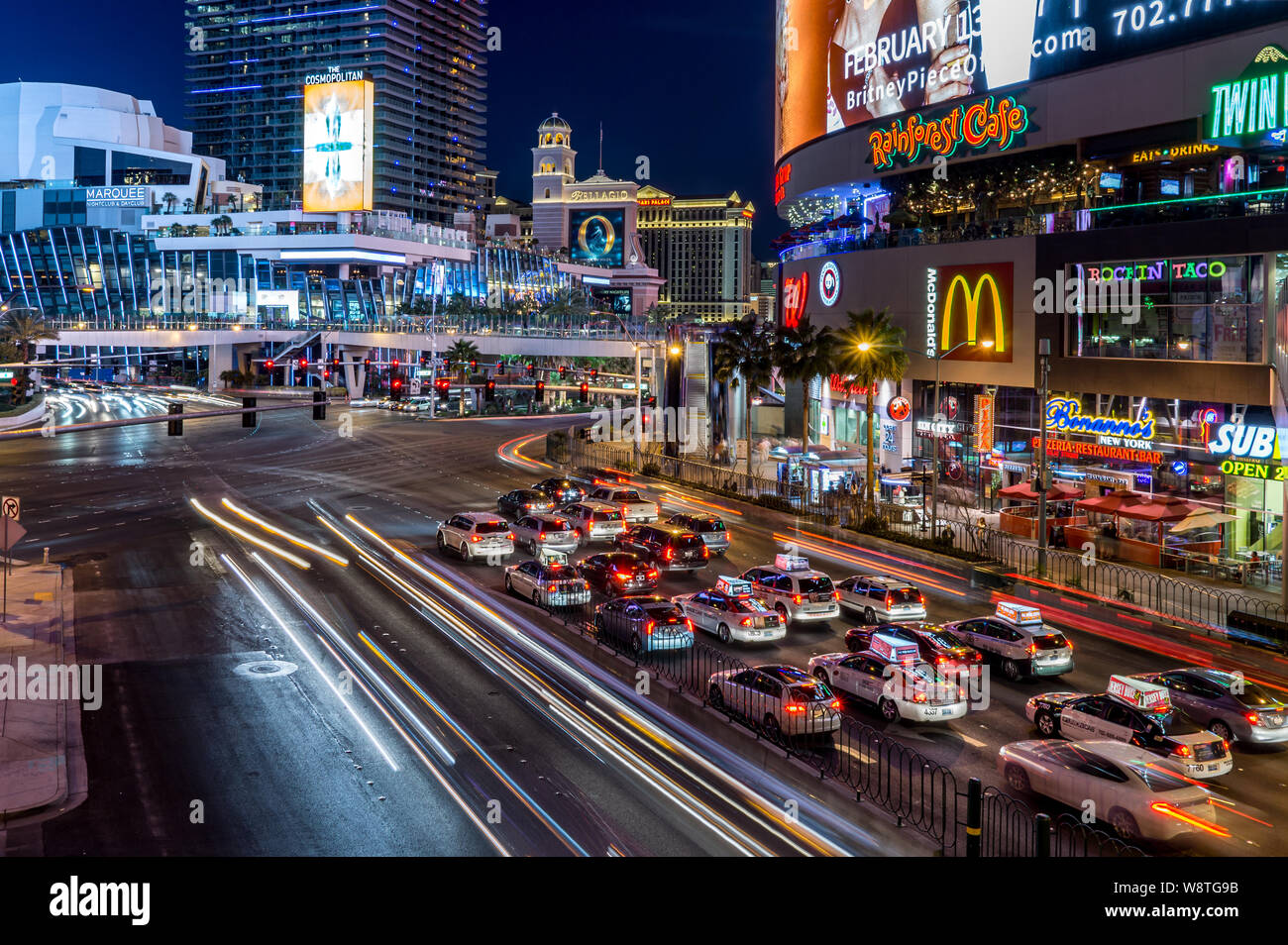 LAS VEGAS, NV/USA - FEBRUARY 13, 2016: Traffic at night along the Las Vegas Strip Stock Photo