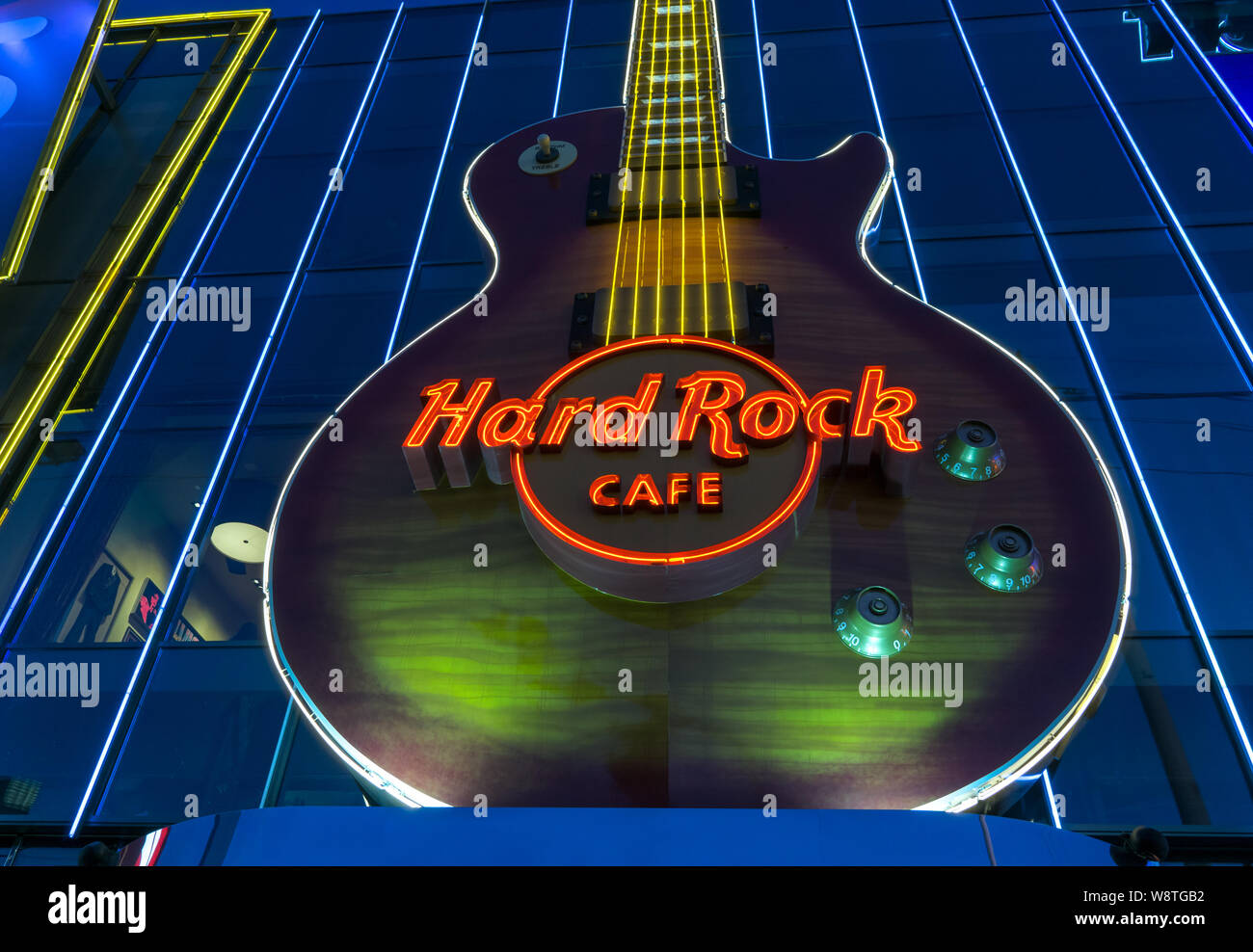 LAS VEGAS, NV/USA - FEBRUARY 13, 2016: Hard Rock Cafe on the Las Vegas Strip. Hard Rock Cafe International, Inc. is a chain of theme restaurants. Stock Photo