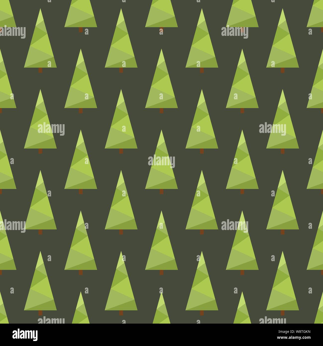 Vector illustration seamless christmas tree pattern with geometric green colored spruces. Stock Vector