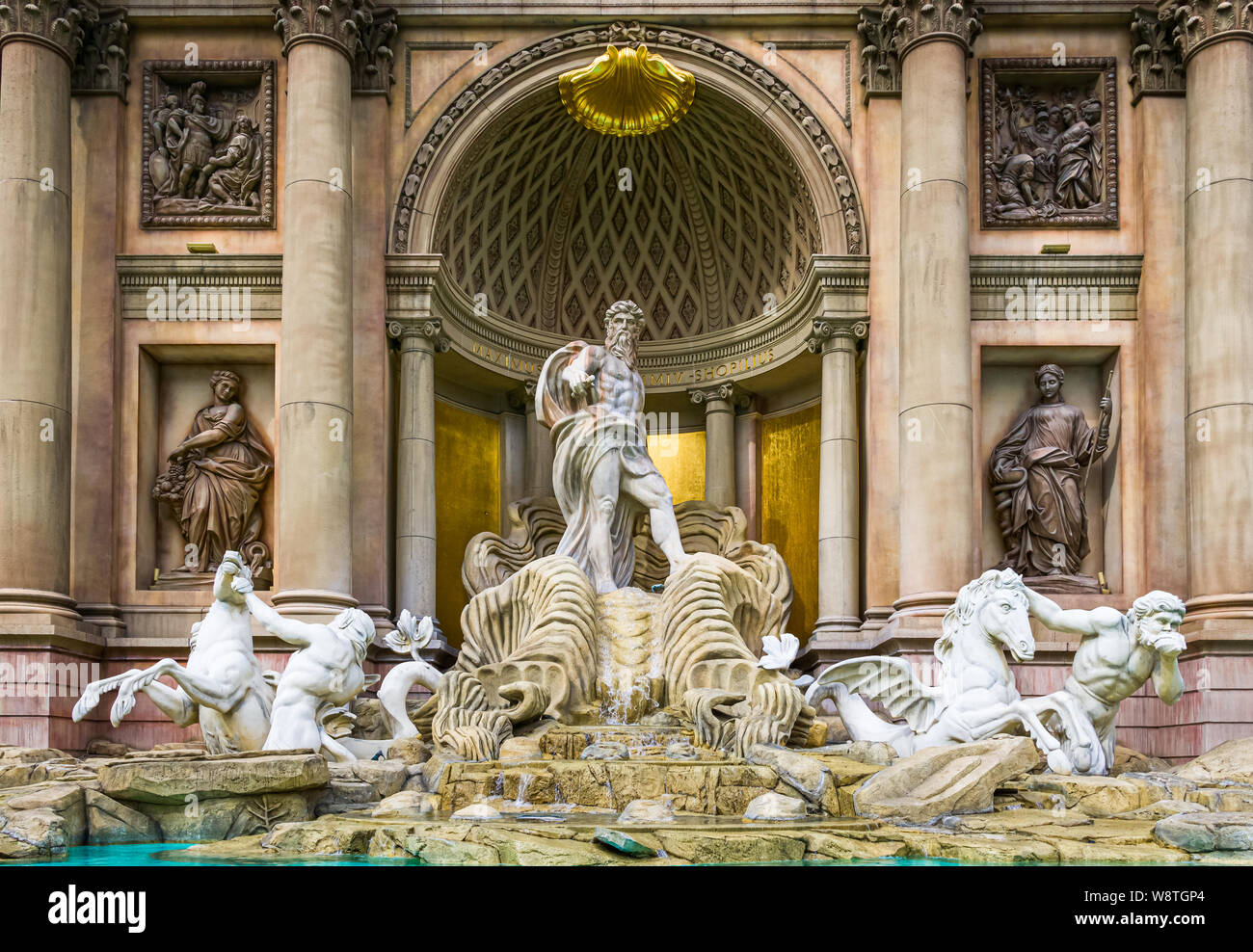 LAS VEGAS, NV/USA - FEBRUARY 14, 2016: King Neptune Fountain sculpture at The Forum Shops. The Forum Shops at Caesars is ashopping mall connected to C Stock Photo