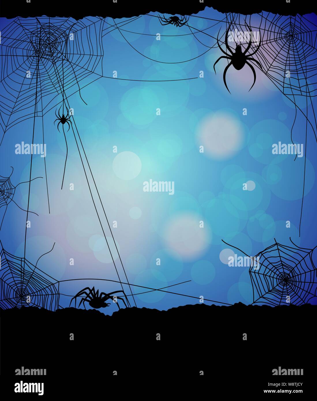 Spiders and web on blue Stock Vector