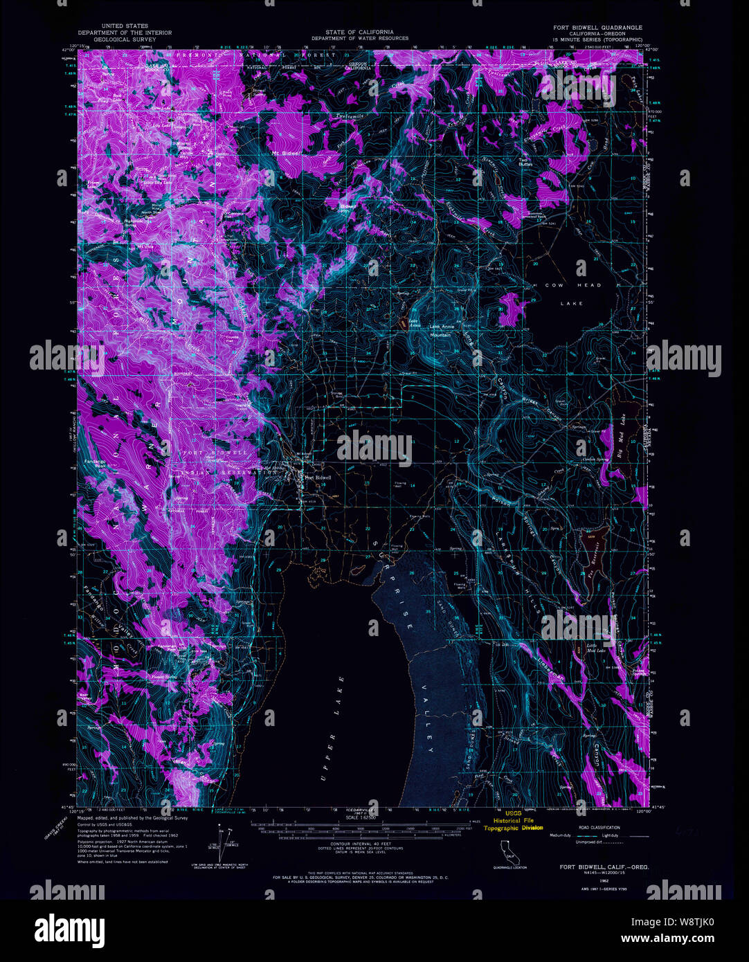 USGS Topo Map California Fort Bidwell 297484 1962 62500 Inverted Restoration Stock Photo