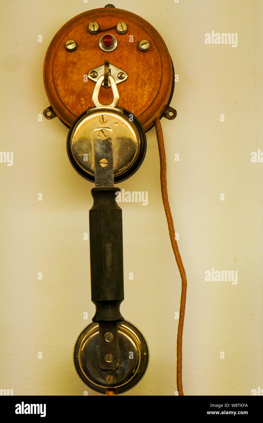 Old telephone, Saint-Jean du Gard, Gard, France Stock Photo